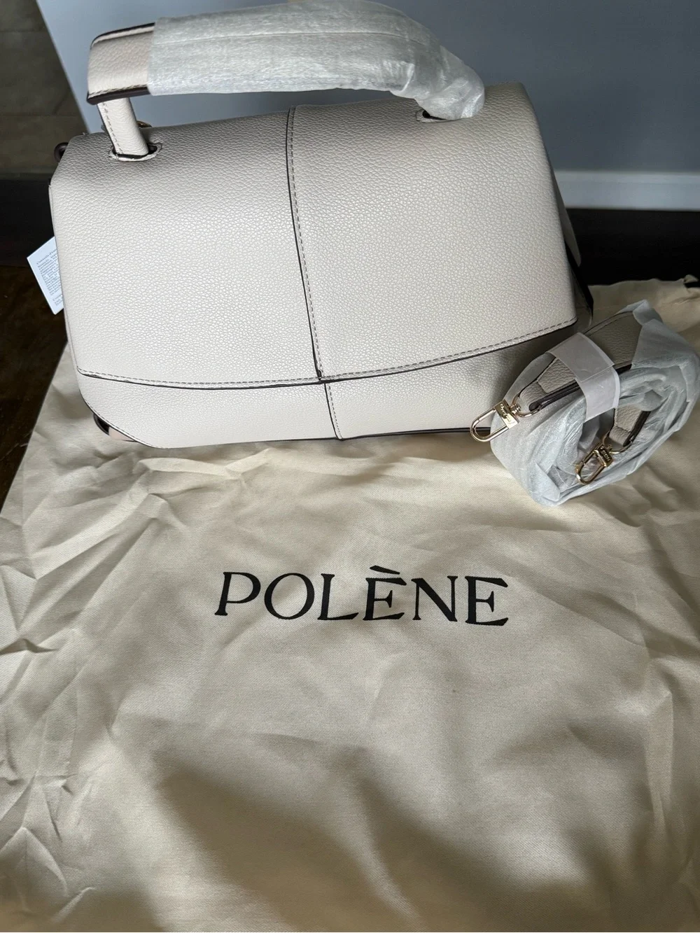 POLENE Top Handle Satchel Bag in Cream